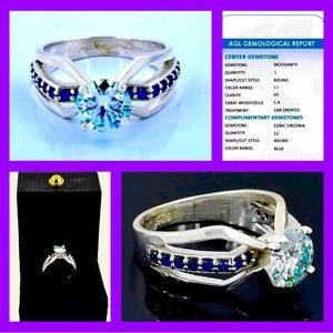 1.4 ct fancy blue moissanite diamond engagement,anniversary ring. lab made